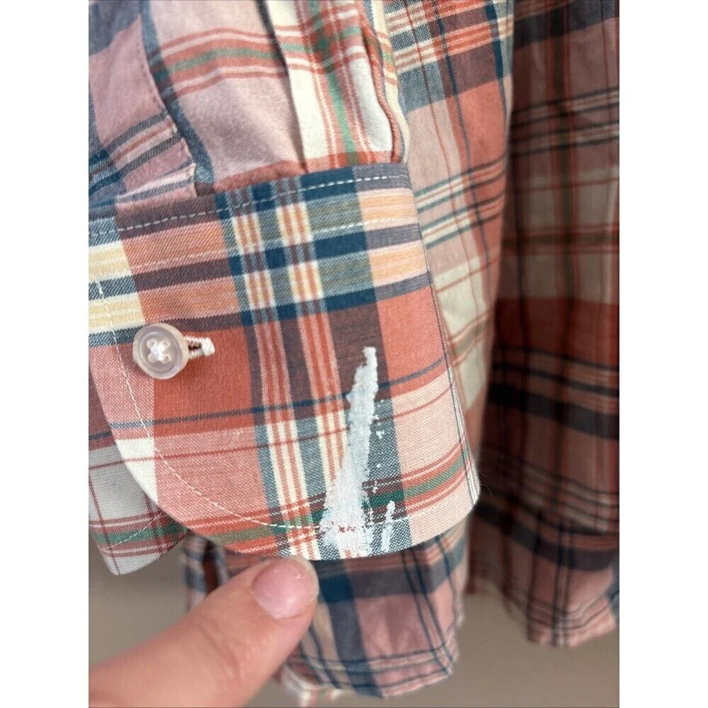 Proper Cloth Mens Shirt XXL Orange Blue Plaid Button Down Long Sleeve Casual